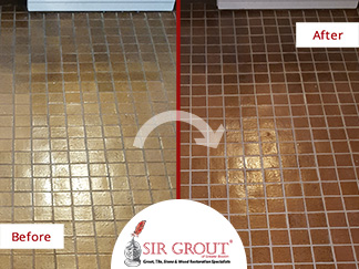 See How This Aged Tile Floor in Arlington, MA was Revived with a Grout Recoloring and Sealing Service