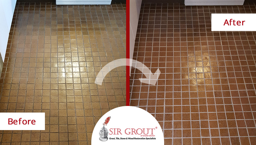 See How This Aged Tile Floor in Arlington, MA was Revived with a Grout Recoloring and Sealing Service