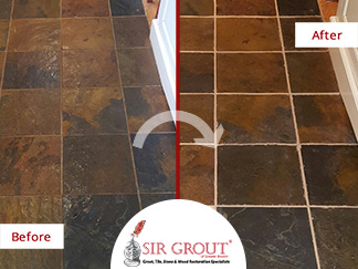 Before and After Pictures of a Stone Sealing Service on a Slate Floor in Sudbury