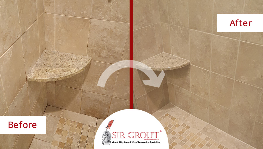 Heavily Stained Shower In Acton Ma Is Improved With A Grout