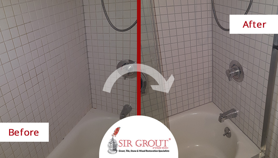 Before and After Picture of a Grout Cleaning Service in Boston, MA