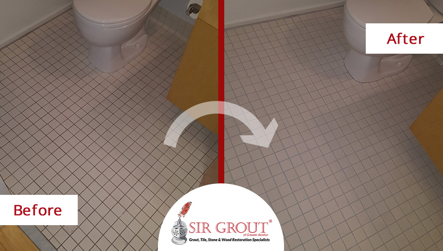 Before and After Picture of a Bathroom Grout Cleaning Service in Boston, MA