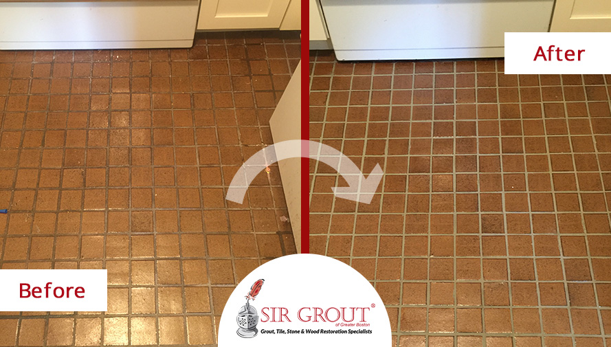 Before and After Pictures of a Grout Cleaning and Color Sealing Service in Arlington, MA