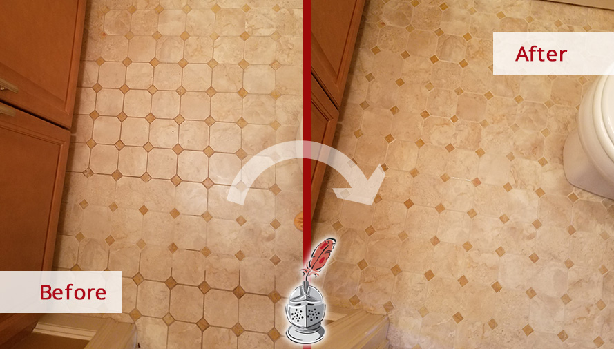 Before and After Picture of a Bathroom Floor Grout Cleaning Service in Boston, Massachusetts