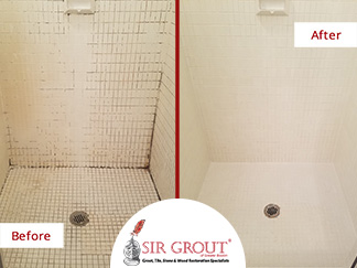 Before and After Picture of a Tile and Grout Cleaners in Brookline Village, MA