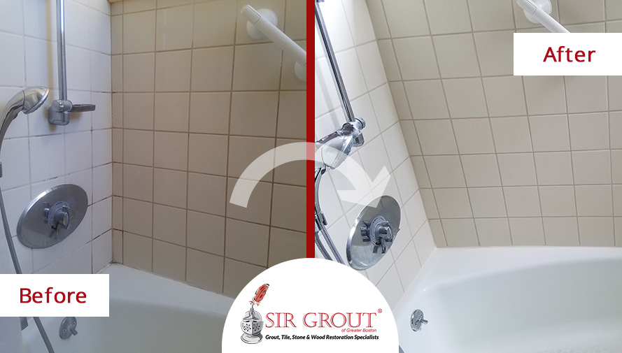 Before and After Picture of a Grout Cleaning in Boston, MA