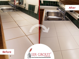 Before and After Picture of a Grout Cleaning Service in Boston, MA