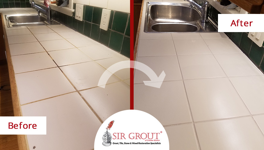 Before and After Picture of a Grout Cleaning Service in Boston, MA