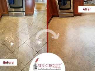 Before and After Picture of a Floor Tile Cleaning Service in Millis, MA