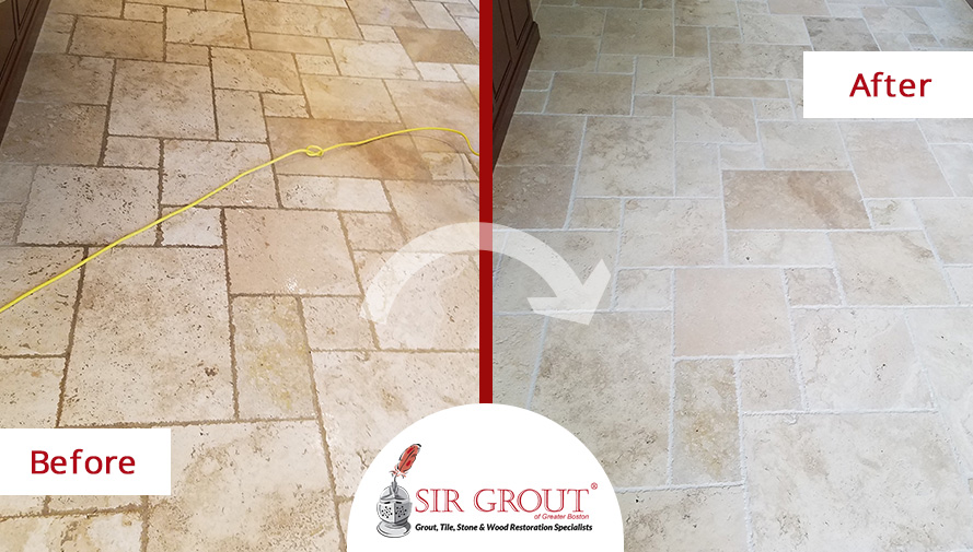 Before and After Picture of a Stone Sealing Process in Newton Center, MA