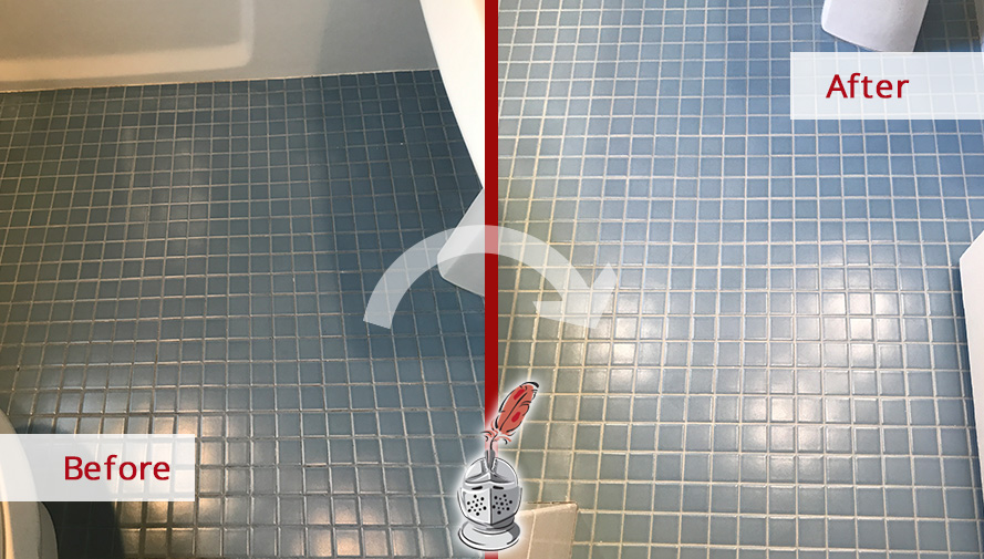 Before and After Picture of a Grout Recoloring Service in Arlington, MA