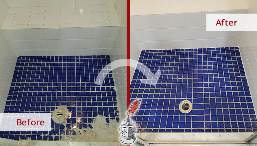 Before and After Picture of a Shower Tile Cleaning Service in Waban, Massachusetts