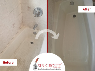 Before and After Picture of a Shower Caulking Service in Walpole, MA