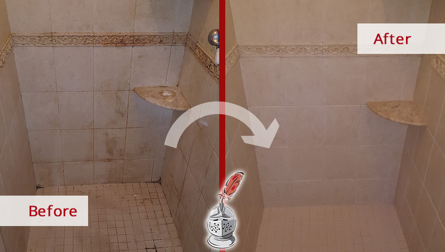 Before and After Picture of a Shower Tile Sealing Service in Natick, Massachusetts