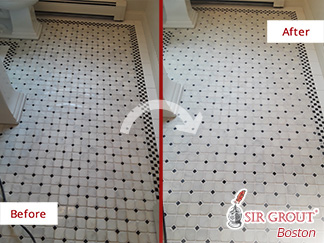 Before and after Picture of How Our Professionals Completely Refreshed This Bathroom Floor in Boston, MA