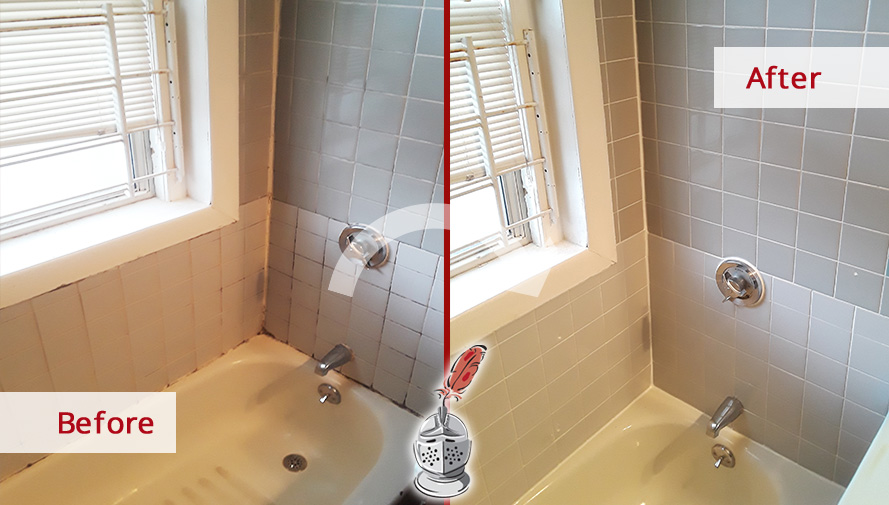 Before and after Picture of This Moldy Bathroom after Our Caulking Services in Village, Massachusetts