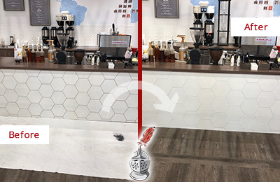 Sir Grout of Greater Boston Restores, Cleans and Seals this Dirty Coffee Shop Tile and Grout Picture of a Coffee Shop Before and After Tile and Grout Restoration
