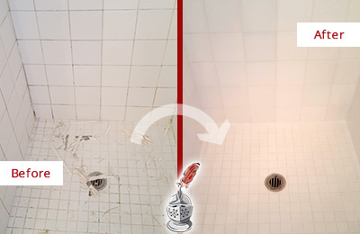 Sir Grout Caulks this Maynard Bathroom Re-Caulked To Repair Damaged Caulking Before and After Picture of a Maynard Bathroom Re-Caulked To Repair Damaged Caulking