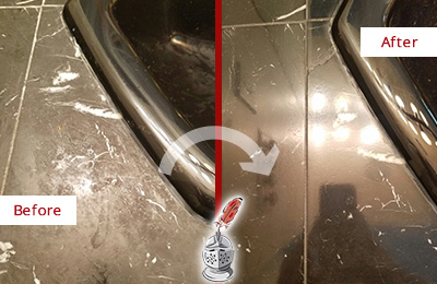 Before and After Picture of a Ipswich Marble Countertop Cleaned to Remove Deep Dirt