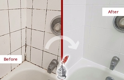 Before and After Picture of a Medford Tub with Sealed Grout to Eliminate Mold